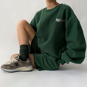 Hauts d'hiver chauds pour femmes, décontractés, pour adolescentes, vert, vintage, élégant, avec lettres brodées, sweat-shirt surdimensionné - Product Image 4