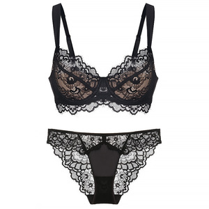 Wholesale Women's Black Lace Underwire Bra and Bikini Panties <b>Set</b> Push-Up Full Cup Adjustable Straps <b>Sexy</b> Lingerie <b>Set</b> - Product Image 5