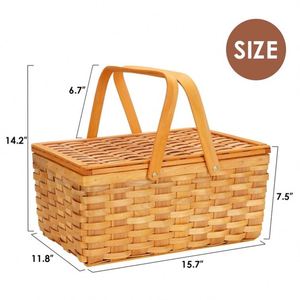 Grand Panier Pique-Nique Vintage en Rotin avec Vaisselle et Poignée, Style Chinois, pour la Plage et le Camping, pour Femmes - Product Image 5
