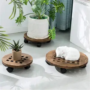 Rolling Wooden Planter Caddy Topfpflanzen ständer mit Rädern Round Flower Pot Rack Indoor Outdoor Pflanzer Trolley