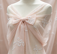 Tissu en Tulle Rose Poudré avec Broderie de Perles, Paillettes et Ruban, Style Coquette Délicat, pour Robes de Mariage, Soirée, Filles et Garçons