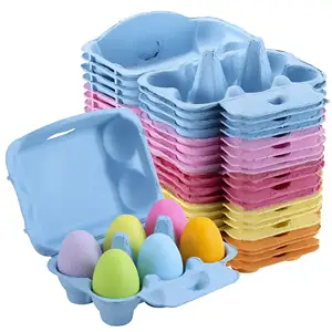 Colored Half Dozen Egg Cartons 600 Pcs Set Natural Pulp Paper Egg Cartons 6 Count for easter Eggs Reusable Color Storage Tray