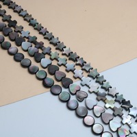 Perles plates rondes en nacre noire naturelle de 10 mm, en forme de cœur, d'étoile et de trèfle, pour la fabrication de bijoux DIY (bracelets, colliers)