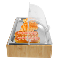 Snack Vitrine Hôtel Restaurant Fournitures Buffet Équipement Alimentaire Affichage Casserole Avec Pc Couverture Froid En Acier Inoxydable cadre en bois