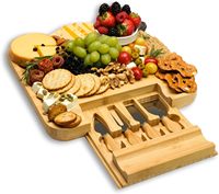 Plateau de charcuterie en bambou avec tiroir à accessoires, ensemble de couteaux, grande planche à fromage et viande pour fêtes et cadeaux