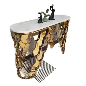 Marble Top Console Table with Mermaid Frame Gold Glass Top Modern Affordable cheap Metal Furniture