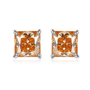 Pendientes de Moissanita de Silicio de 14k con Corte Cuadrado, 1Ct VVS, Color Champán, Plata de Ley 14k, Elegantes y con Estilo - Product Image 1