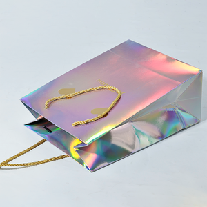 Vendita all'ingrosso Eco Friendly riciclare porta via Shopping grande borsa di carta in cartone oro olografico con manici - Product Image 6
