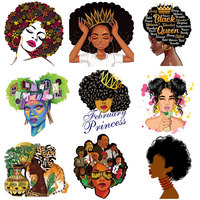 Étiquettes autocollantes personnalisées avec logo OEM ODM, patchs en tissu pour filles noires, étiquettes thermocollantes, transferts textiles DTF prêts à presser, motifs de dessins animés