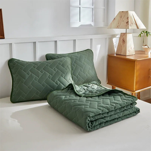 طقم غطاء مفرش سرير بلون أخضر سادة لحاف لكل المواسم طقم مفرش سرير مبطن طقم مفارش سرير - Product Image 5