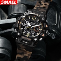 Jam Tangan Penyelam Olahraga Pria Mewah 50 Bar Tahan Air LED Bercahaya Digital Tampilan Ganda Alarm Stop Watch Gerakan Kuarsa 51Mm SMAEL