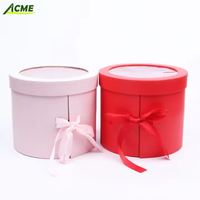 Boîte cadeau ronde à double couche rotative rigide avec fenêtre, gaufrage, pelliculage mat, recyclable, pour emballage floral de la Saint-Valentin