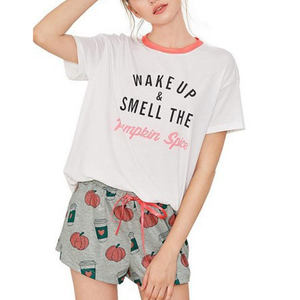 Pantaloncini Casual da donna t-shirt con stampa a maniche corte pigiami da notte Set pigiama da notte Set pigiama da donna - Product Image 6