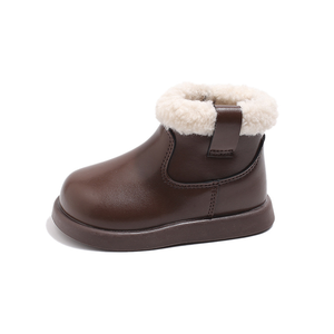 Bottes en cuir PU pour filles, nouvelles bottes d'hiver doublées de fourrure, semelles souples en caoutchouc, bottes courtes pour enfants, bottes de neige - Product Image 6