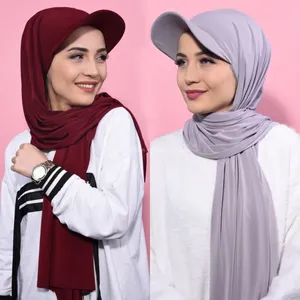 2022 Wholesale Supplier Ready To Wear Muslim Women Georgette Shawl Instant Hijab with Baseball Cap Milk Silk Sport Instant Hijab