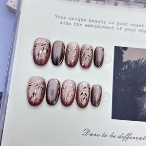 Nuevo Producto Lanzado, Uñas Postizas Hechas a Mano con Diseño Retro <span class=keywords><strong>de</strong></span> Ojo <span class=keywords><strong>de</strong></span> Gato, Color Caramelo Marrón Marmoleado, Negro y Dorado, Estilo Tortoiseshell, para Otoño-Invierno - Product Image 5