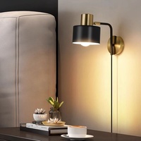 Lampe de lecture LED de luxe nordique en fer, bras articulé rotatif, montage en surface, interrupteur à prise, sans câblage requis, pour chambre à coucher, bureau, chevet