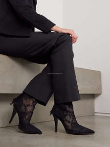 Chaussures à talons aiguilles de 105 mm à bout pointu, chaussures délicates en dentelle pour filles, semelle en cuir haute, fermeture éclair à l'arrière, bottes en dentelle noire - Product Image 2