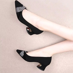 Escarpins noirs pour femmes avec bout orné de strass, talon bloc bas, chaussures de bureau confortables pour le travail et les occasions formelles, <span class=keywords><strong>taille</strong></span> <span class=keywords><strong>35</strong></span>-40 - Product Image 2
