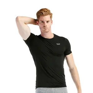 Summer Lightweight Soft- Stretchy Gym Black Short Sleeves Men T Shirt