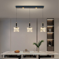 Lampe de plafond intérieure noire minimaliste, décoration de restaurant, lampe suspendue en fer et cristal à plusieurs têtes pour îlot de cuisine