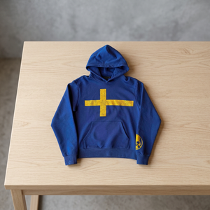 Sweat-shirt à capuche bleu pour homme, coupe classique, en coton French Terry, imprimé géométrique, avec poche, décontracté, pour l'automne - Product Image 3