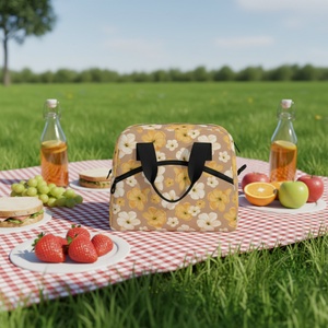 Sac isotherme pour déjeuner de petite taille à motif de fleurs de Puakenikeni hawaïennes, sac de pique-nique isotherme pour femmes, sac à déjeuner personnalisé avec bretelles - Product Image 6
