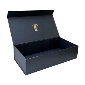 Magnetic closure Black paperboard packaging Rigid folding boxes gift packaging box with gold foil