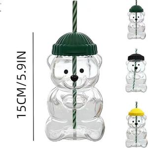 16Oz 500Ml Hot Bán Dễ Thương Trong Suốt Nước Trái Cây Đồ Uống Cà Phê Container Thủy Tinh Gấu Hình Dạng Chai Với Màu Xanh Lá Cây Có Nắp Đậy - Product Image 6