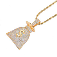 Collier Pendentif Sac d'Argent en Strass Or Rose Argenté Doré pour Hommes Femmes Hip Hop Iced Out Bling Bijoux