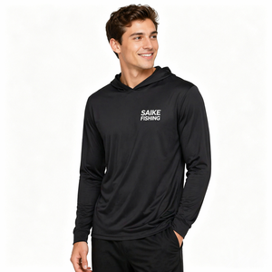 SAIKE Quick Dry Long Sleeve Performance <strong>Fishing</strong> Hoodie UPF 50+ Protection Quick Dry 4-Way Stretch Black <strong>Plain</strong> <strong>Fishing</strong> <strong>Shirt</strong> Man - Product Image 2