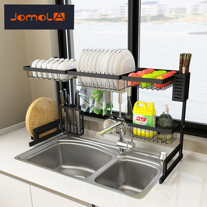 negro de acero inoxidable de metal por el fregadero de cocina extraíble plato de secado escurridor <span class=keywords><strong>estante</strong></span> de almacenamiento - Product Image 5