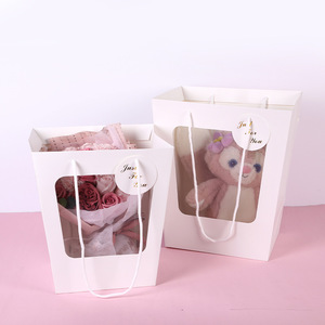 Factory Custom <strong>Sweet</strong> White Cardstock UV Printing Transparent Trapezoid Window Sweetheart Tote <strong>Bag</strong> <strong>Party</strong> Favor Gift <strong>Bag</strong> - Product Image 2