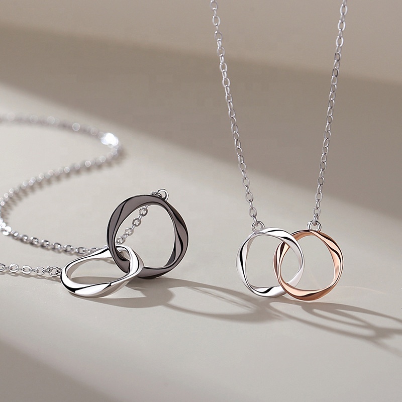 Mobius Ring Necklace - Unisex 925 Sterling Silver Couple Jewelry