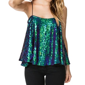 Girocollo manica corta crop top di <span class=keywords><strong>paillettes</strong></span> <span class=keywords><strong>camicetta</strong></span> per le donne abbigliamento - Product Image 1