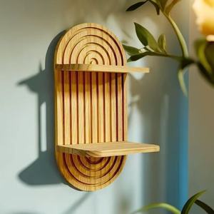 Wooden <b>Wall</b> <b>Shelf</b> Oval Two Tier Solid Wood <b>Wall</b> <b>Mounted</b> Storage Rack For Decorative Display - Product Image 1