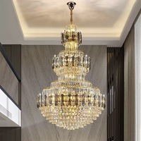 Grand lustre en cristal K9 personnalisable pour hôtels, villas, lofts, escaliers de luxe, luminaires de salon, installation suspendue en usine, taille moyenne