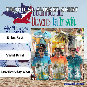 Camicia Hawaiana Verde da <span class=keywords><strong>Uomo</strong></span> Estiva Casual per Vacanze con Motivo Tramonto, Patchwork in Filato Tinto, Lavorazione all'Uncinetto, Ecologica, ad Asciugatura Rapida, 100% Poliestere - Product Image 2