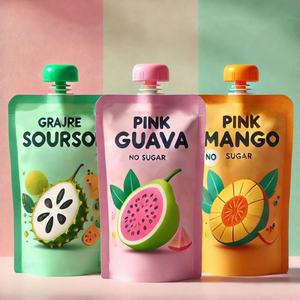 ถุงเครื่องดื่มแบบตั้งได้ขนาด 250 มล./500 มล. ทำจากพลาสติก บรรจุน้ำผลไม้รสสับปะรด มะม่วง ส้ม เยลลี่ พร้อมพิมพ์ลายบนบรรจุภัณฑ์ฟอยล์อะลูมิเนียมแบบมีพวยกา - Product Image 1