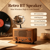 G3000 Mini Haut-parleur sans fil en bois 5.3 avec prise en charge Wi-Fi, carte TF/clé USB, son stéréo HiFi, design rétro, autonomie de 10 heures