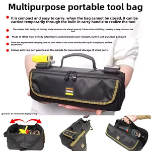 Bolsa de Almacenamiento de Herramientas de Reparación Eléctrica Portátil, Expandible, de Gancho Rápido, Impermeable, con Cremallera de Poliéster - Product Image 4