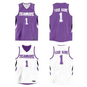 Camiseta de Baloncesto Deportiva Personalizada de Doble Cara en Morado y Blanco - Product Image 1