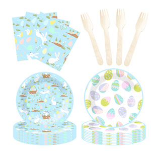 DAMAI Easter <b>Eggs</b> Theme Party Supplies Disposable Paper Plates 9 Inch Custom Napkin Blue with <b>Basket</b> Bunny Tableware Set - Product Image 3