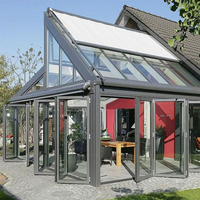 Bâtiment structure en aluminium portable polygone maison solarium extérieur verre maisons toit isolation lowes