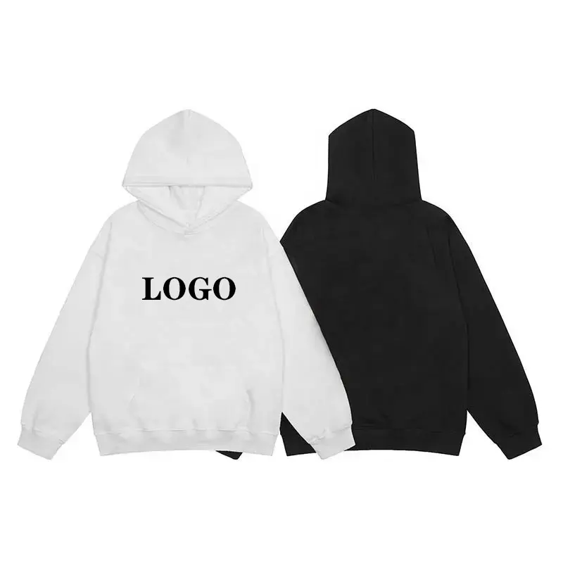 High Quality 100%Cotton Hoodies Custom Logo Oversize Pullover Black And White Hoodie Heavyweight Print Hoodies