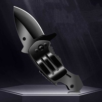 Couteau de poche multifonctionnel tactique mini, tout noir, pliable, pour le camping et la randonnée en plein air