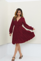 En stock confortable été femmes col en V robes mi-longues à volants manches longues cocktail tenue décontractée vin