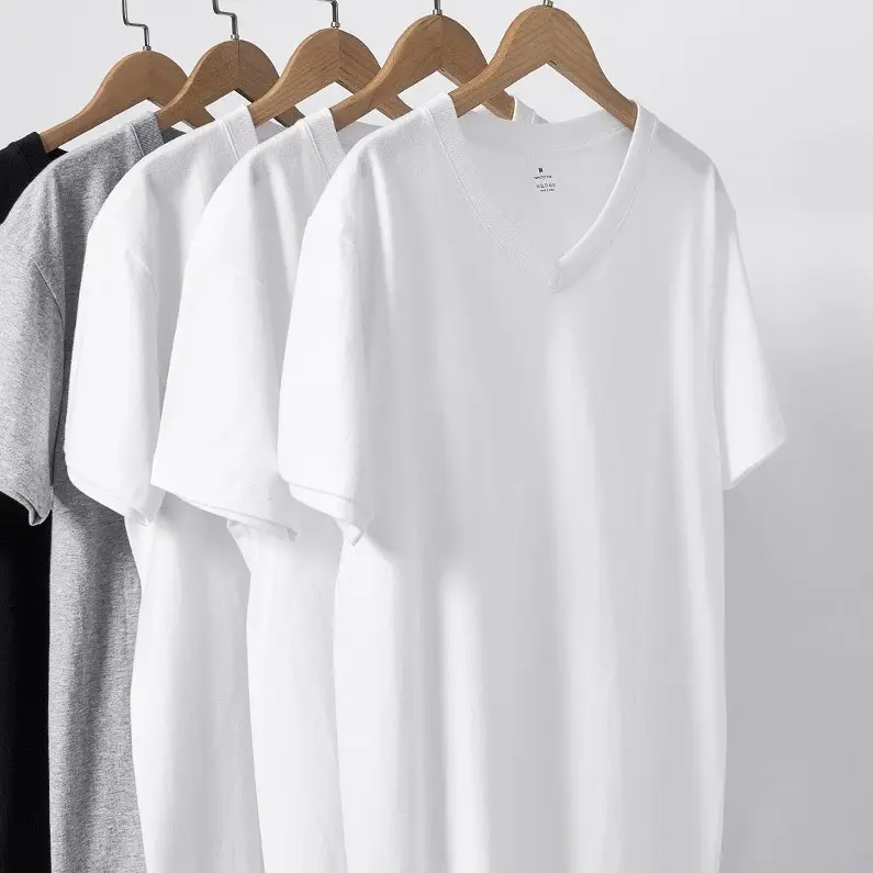 high quality summer custom white cotton man v neck t shirts men casual printing t-shirt