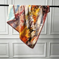 Foulard carré en soie sergé personnalisé avec logo de marque, ourlet roulé à la main, impression double face, motif artistique paysager OEM ODM