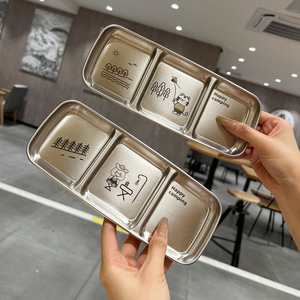 304 Stainless Steel Dipping Dish Rectangle Cartoon Pattern Camping Condiment Tray - Product Image 2